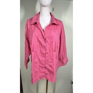 George & Martha Womens Size 3X Coral Pink Peasant Blouse 3/4 Sleeve Cottagecore